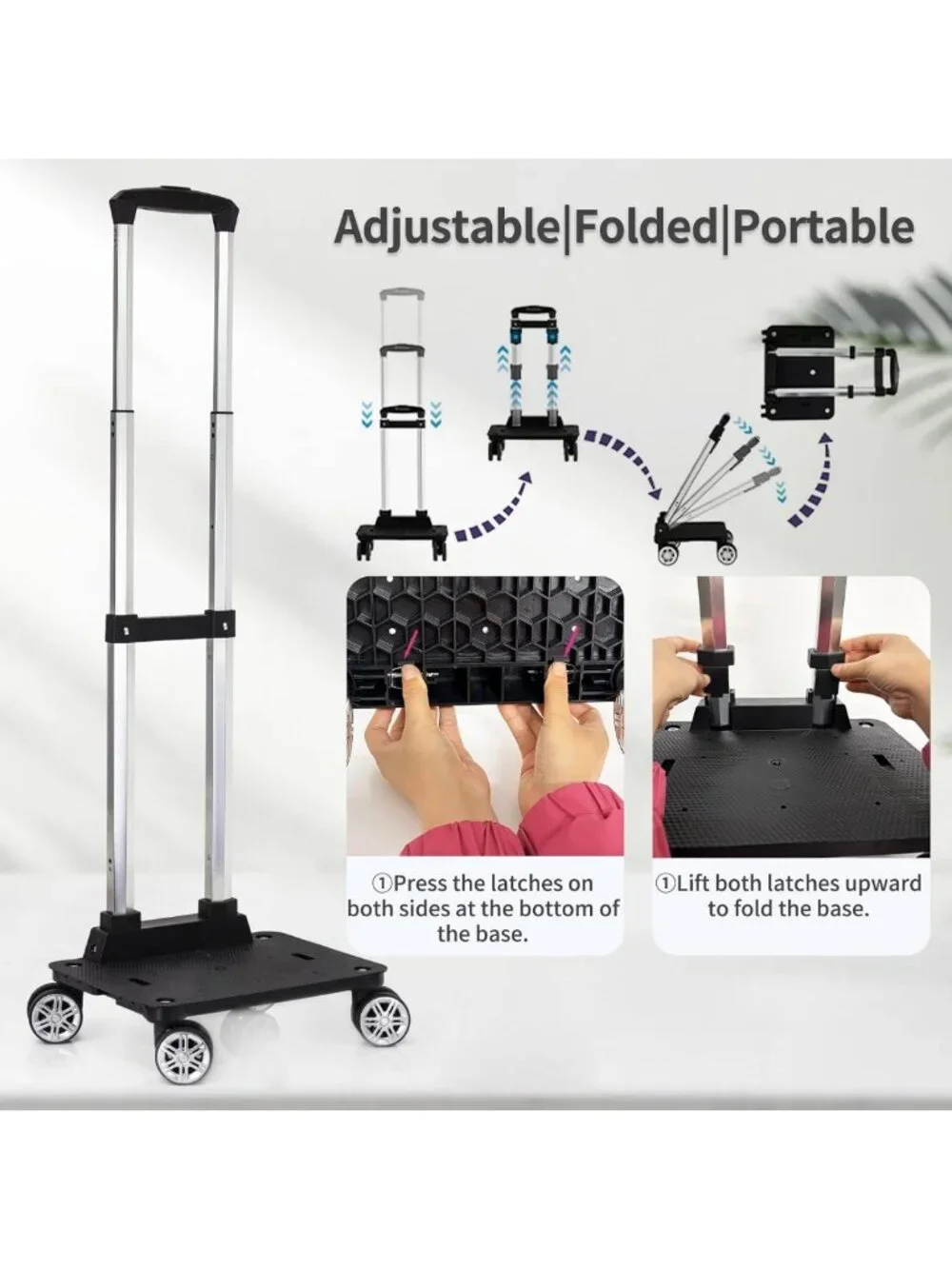 360° Swivel Wheeled Backpack Trolley - Folding Rolling Luggage Cart for Travel